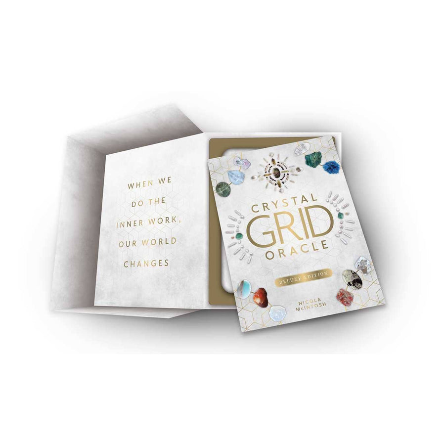 Crystal grid oracle card deck displayed in the Crystal Grid Oracle Deluxe Edition by Nicola McIntosh