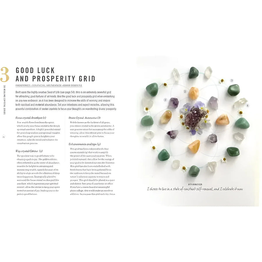 Open book showing flowers and rocks photo in ’Crystal Gridwork’ by Kiera Fogg #Q001