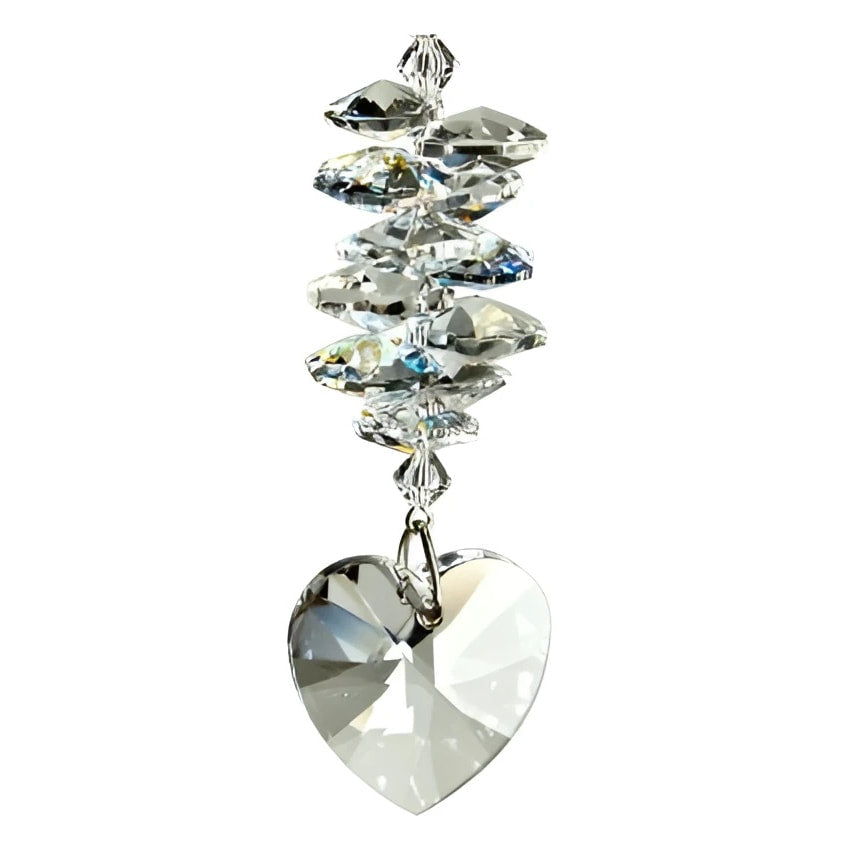 Clear Crystal Heart Cascade Ice Woodstock pendant with teardrops and beads