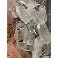 Crystal keychain assorted q106 featuring clear quartz with faceted natural crystal and silver-toned metal rings