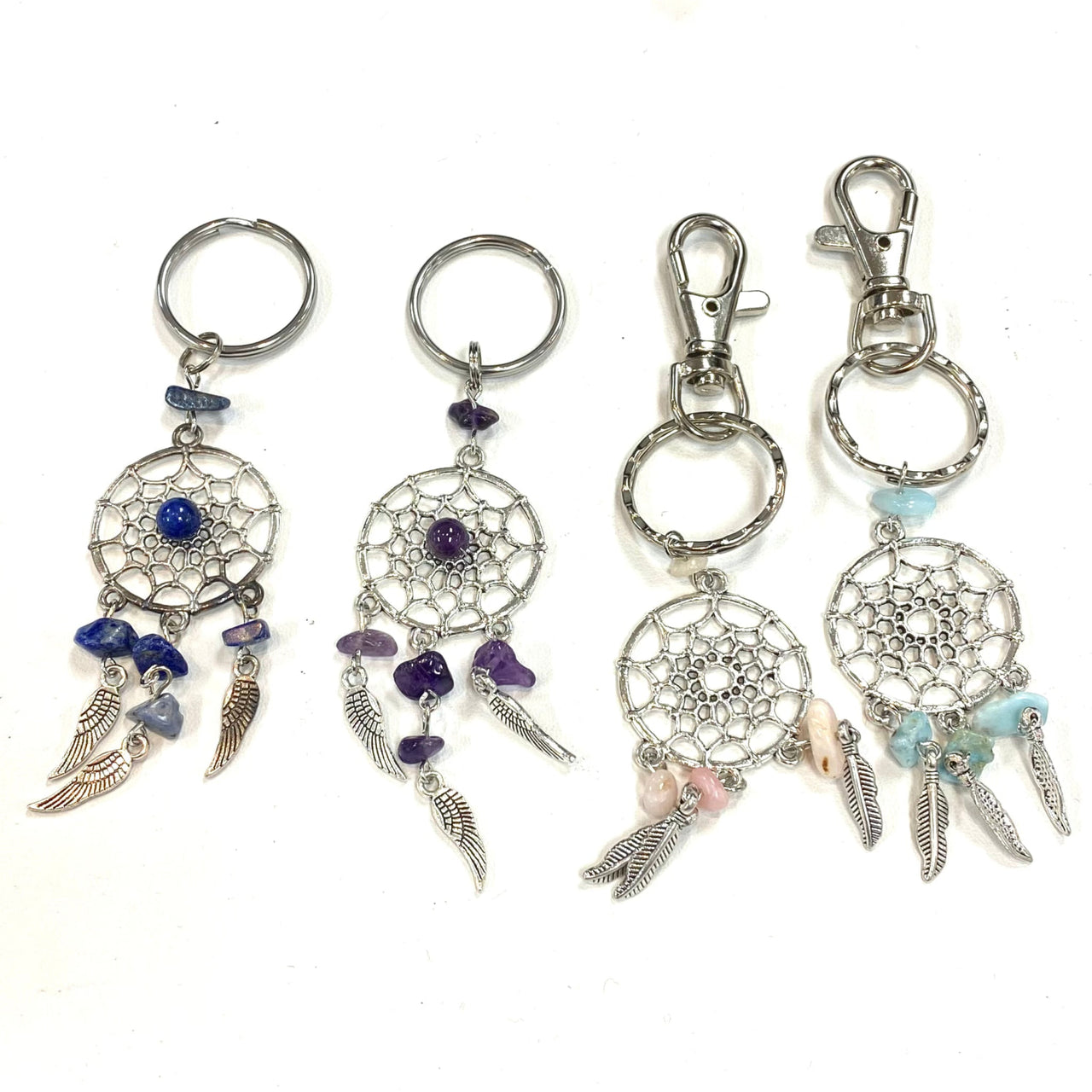 Silver dreamcatcher keychains with colorful gemstone charms and metallic feather accents crystal keychain assorted q106