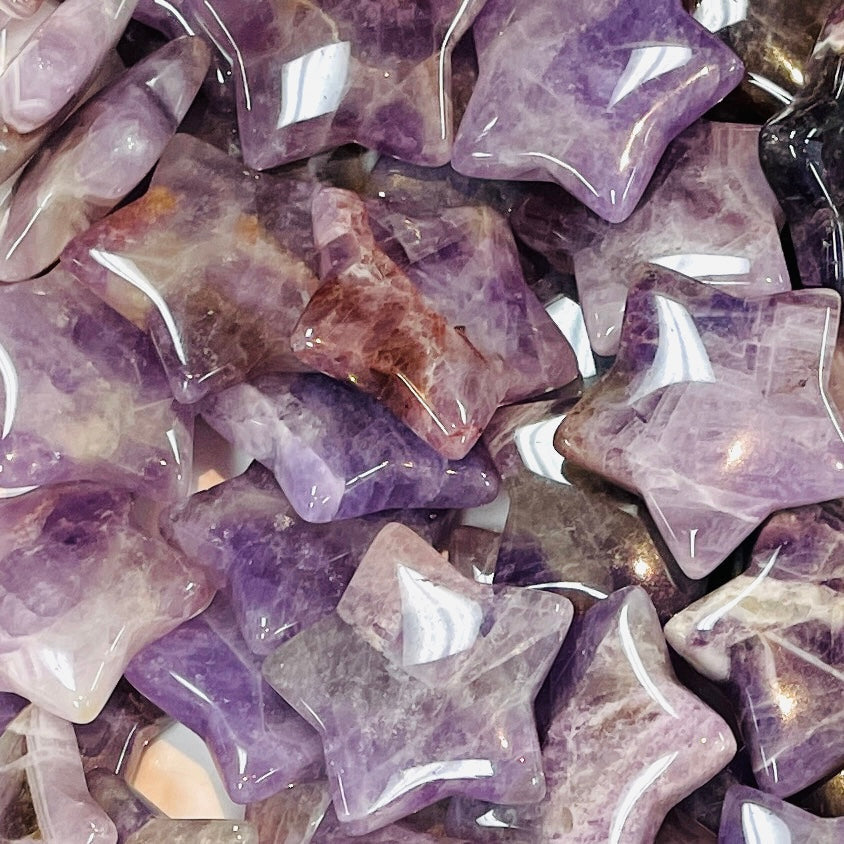 Star-shaped Amethyst crystal beads in purple and white for Crystal Moon & Star #C039