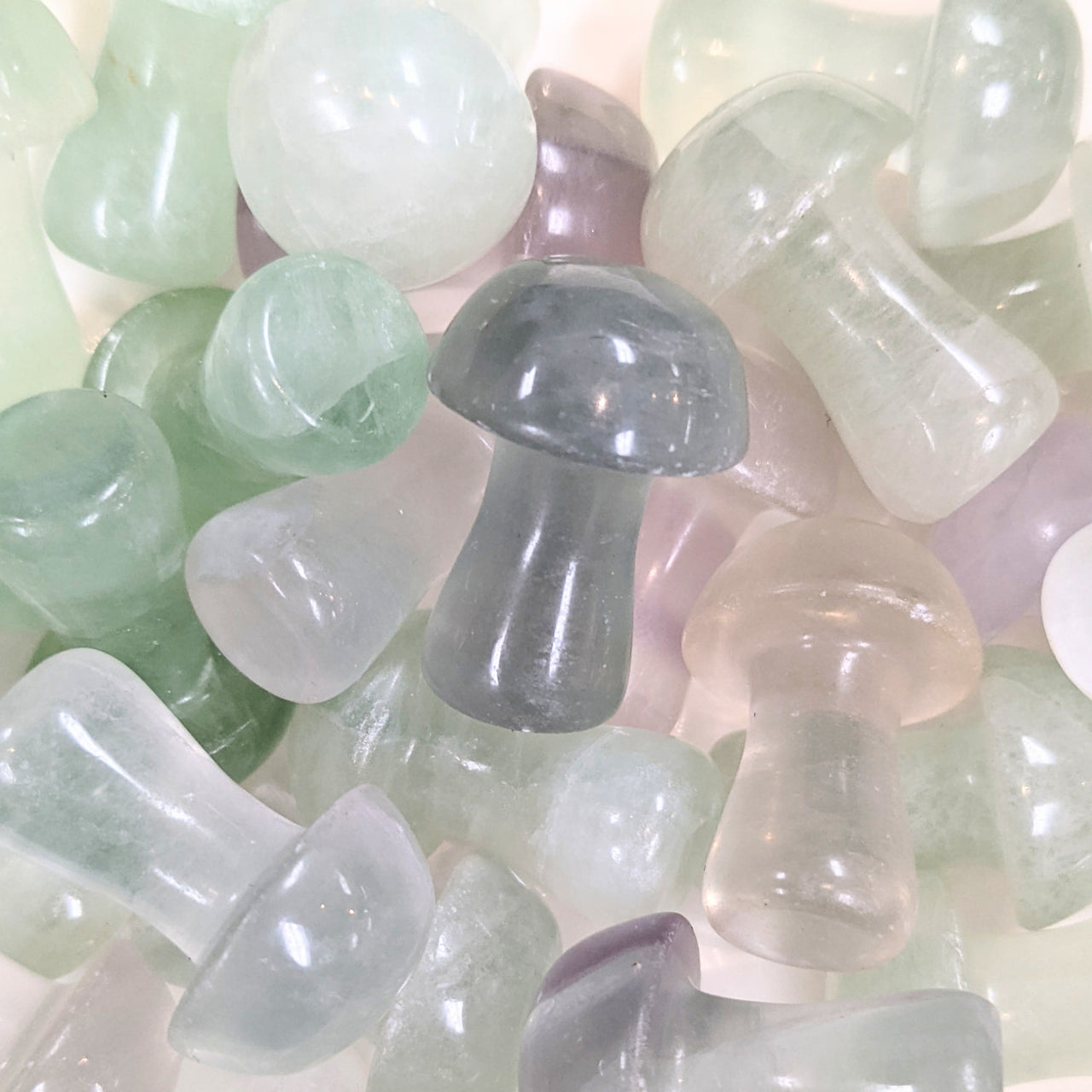 Translucent mushroom-shaped pastel glass beads from Crystal Mushroom C041