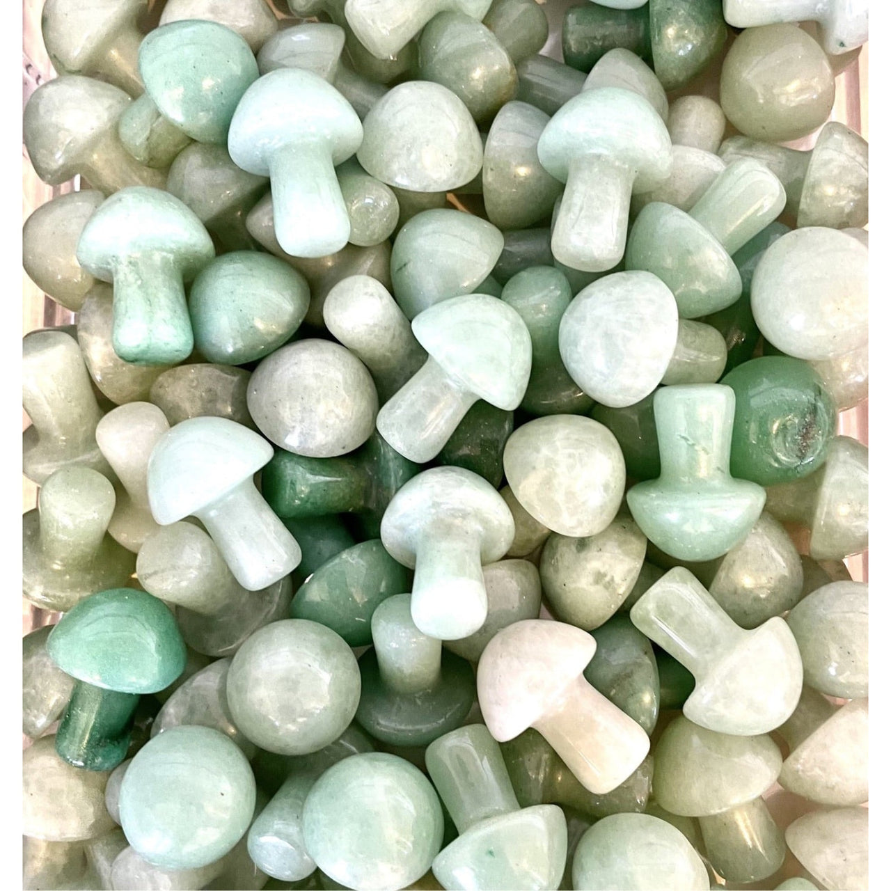 Pale green and white jade mushroom beads in Crystal Mushroom C041 collection