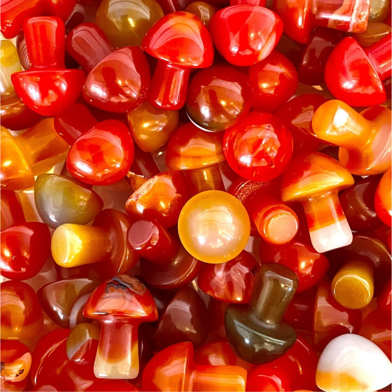 Colorful gummy candies shaped like mushrooms in red, orange, and yellow hues, Crystal Mushroom C041