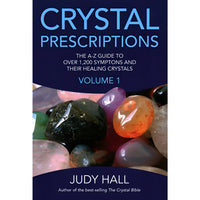 The book cover for crystal prescriptions by judy hall features colorful polished gemstones and crystals for healing use