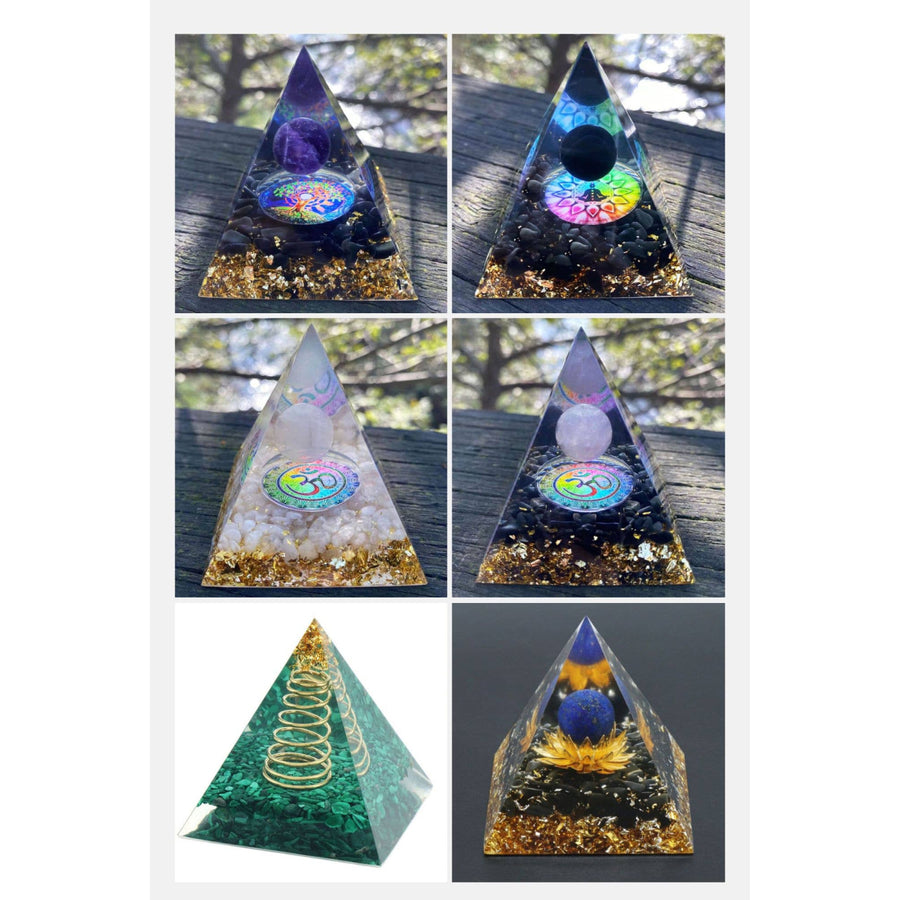 Organic pyramid collection featuring Crystal Sphere Orgonite 6cm you choose LV7395