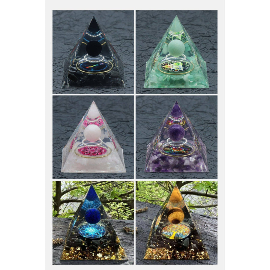 Colorful Crystal Orgone Pyramids in a Crystal Sphere Orgonite 6cm You Choose #LV7395