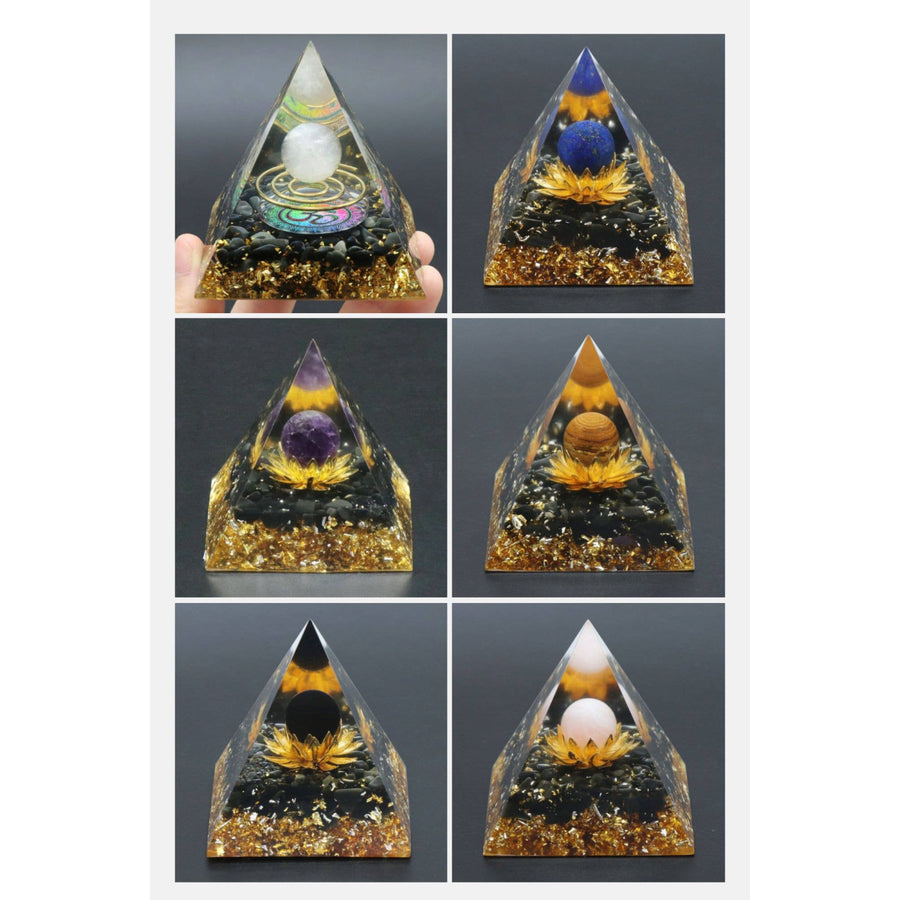 Orgone pyramid collection with Crystal Sphere Orgonite 6cm in vibrant colors