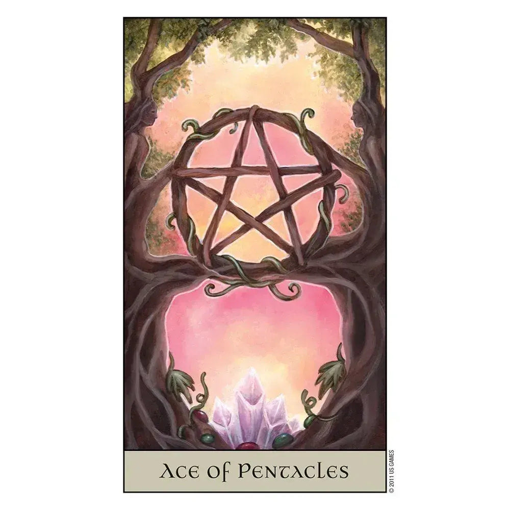 Pentacle of intertwined branches with mystical glow in Crystal Visions Tarot design