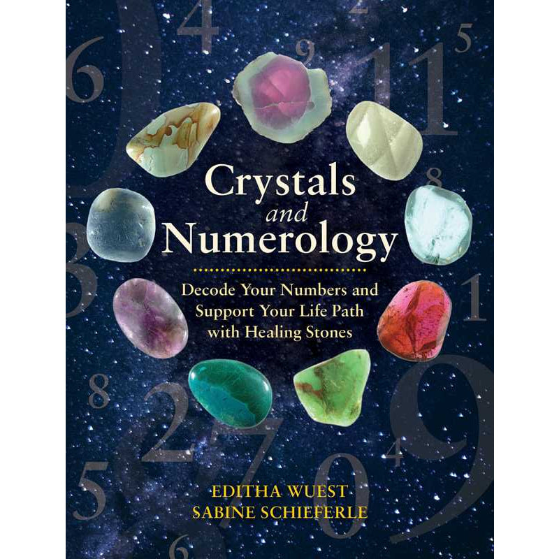 Cover of Crystals and Numerology by Editha Wuest featuring crystals and numerology symbols