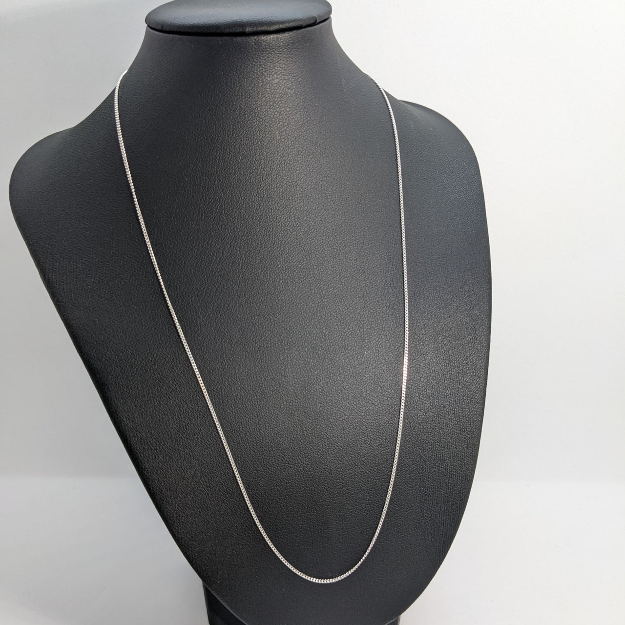 Dainty Sterling Silver 18’ Necklace Chain #SK6640 on Mannequin with Libyan Desert Glass