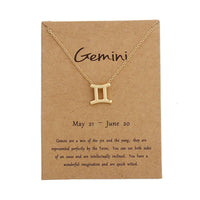 Gold Gemini Zodiac Necklace displayed in Dainty Zodiac Stainless Steel Gold Plated Necklace