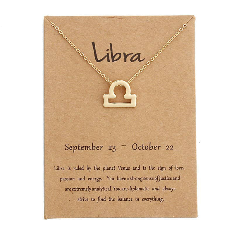 Gold Libra Zodiac Necklace in Stainless Steel with Gold Plating, Dainty Zodiac Jewelry