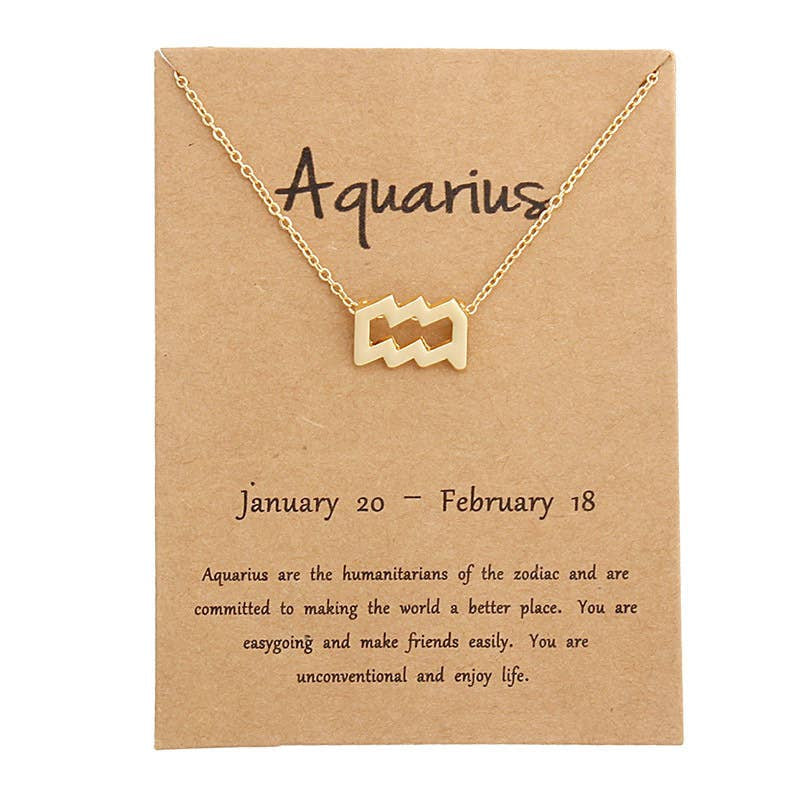 Gold Aquarius Zodiac Necklace in Dainty Stainless Steel Gold Plated Jewelry