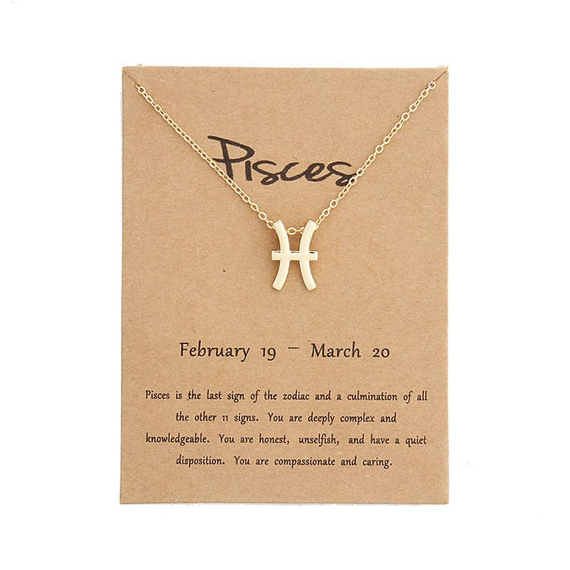 Gold-colored Pisces zodiac necklace in stainless steel with Gold Plated finish