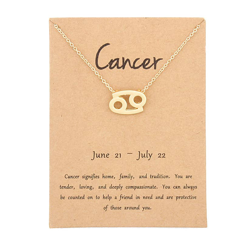 Gold Cancer zodiac necklace in stainless steel with gold plating and customizable sign
