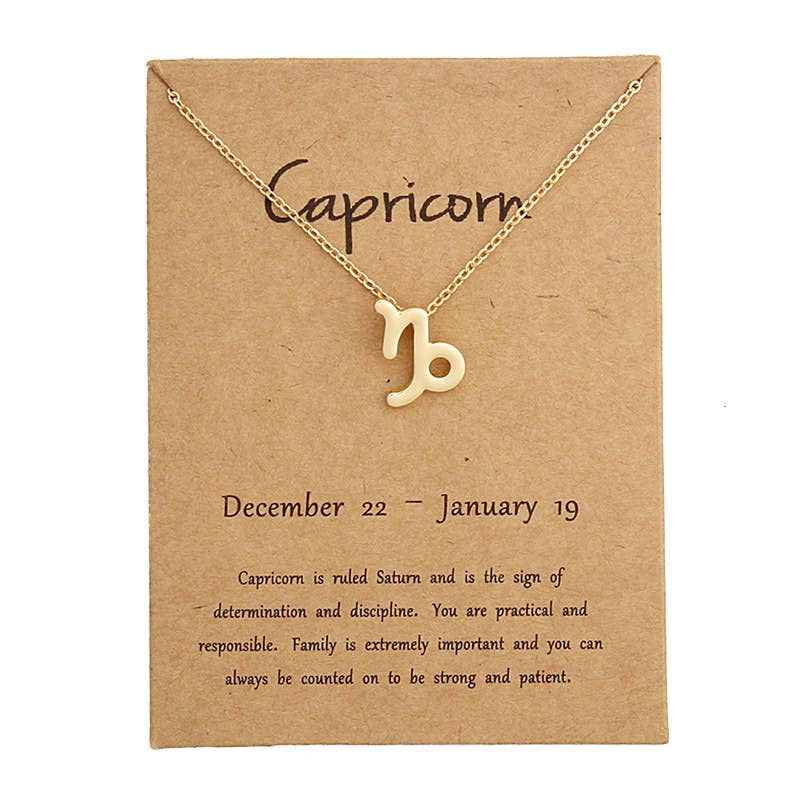 Gold Capricorn Zodiac Necklace in stainless steel with gold plating from Dainty Zodiac collection