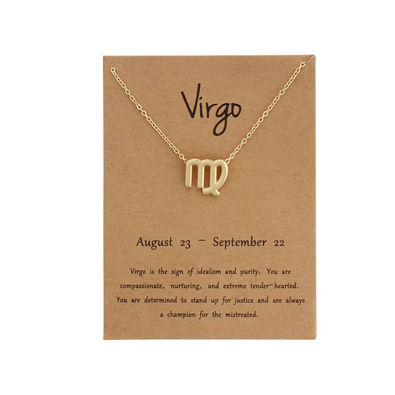 Gold Virgo zodiac necklace on Dainty Zodiac Stainless Steel Gold Plated Necklace product