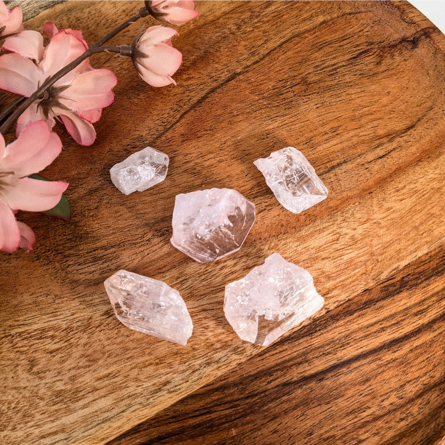 Clear crystalline mineral fragments in Danburite .7 - 1 inch rough specimen front view