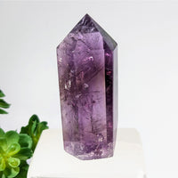 Dark Amethyst 2.4’’ Mini Tower #BC0325 translucent purple crystal on white stand