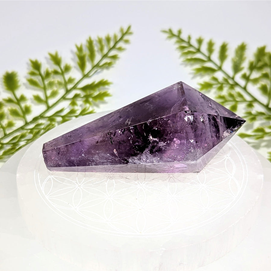 Dark Amethyst 3’’ Scepter Wand #BC0859 faceted purple crystal on quartz base