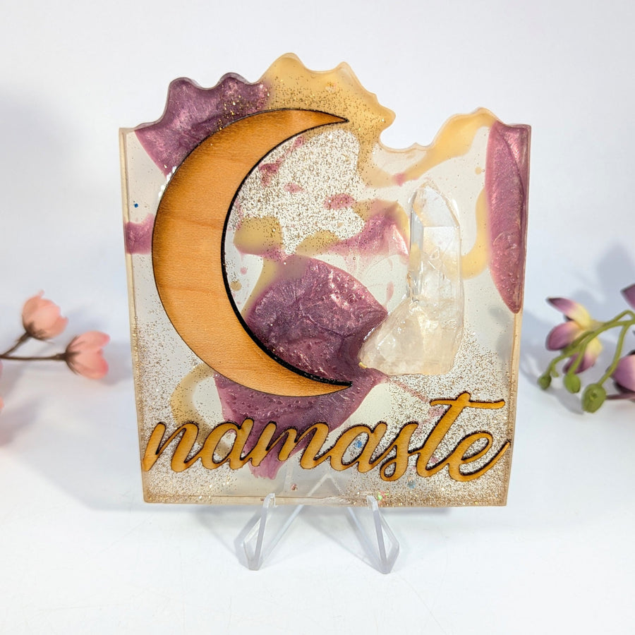 Translucent resin Namaste moon and crystal plaque #BC0375