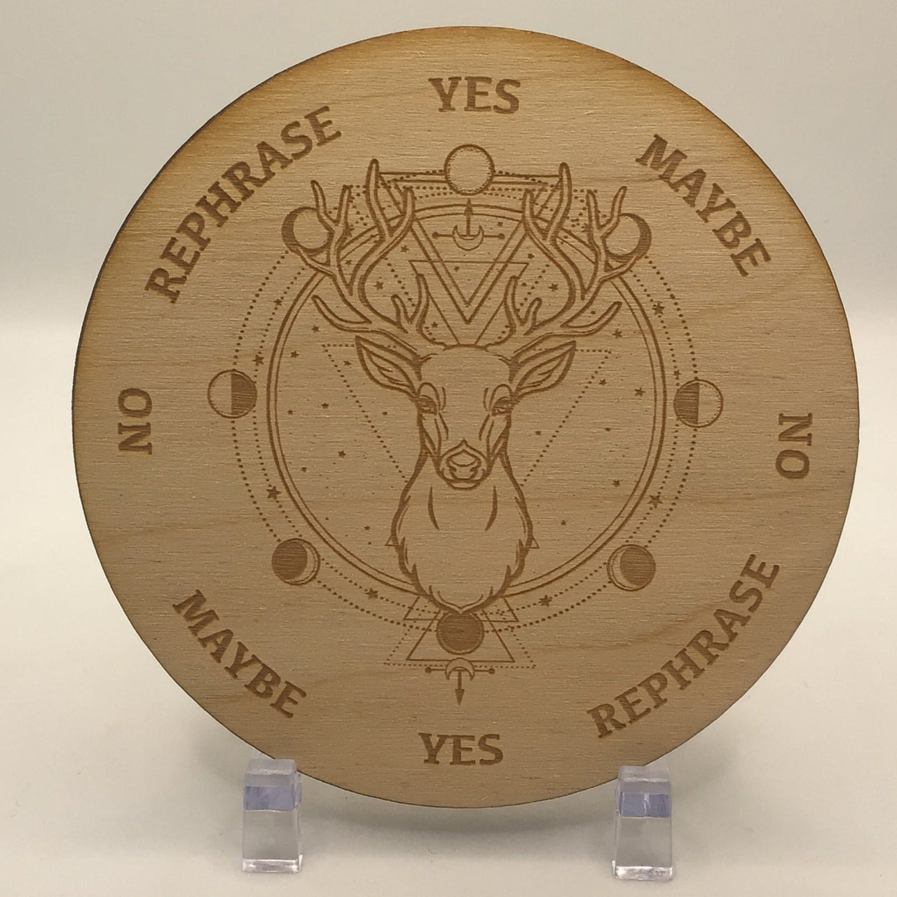 Deer head wooden plate: Deer Moon Phase Etched Wood Pendulum Board #SK2203