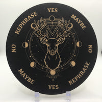 Thumbnail for Black and gold Deer Moon Phase Pendulum Board, Etched Wood Plate #SK2203