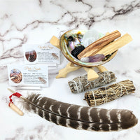 Thumbnail for Feather, bowl, and prayer card in the Deluxe Master Cleansing Set #SK9566 with Palo Santo