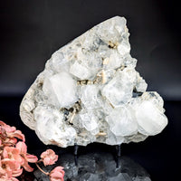 Translucent Diamond Apophyllite 6.5’’ quartz geode cluster on black stand