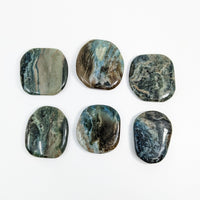 Thumbnail for Six polished moss agate flat palm stones arranged in two rows, perfect for healing
