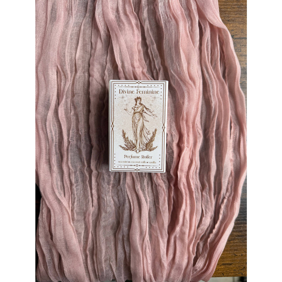 Divine Feminine Coconut Vanilla perfume roller in white gold box