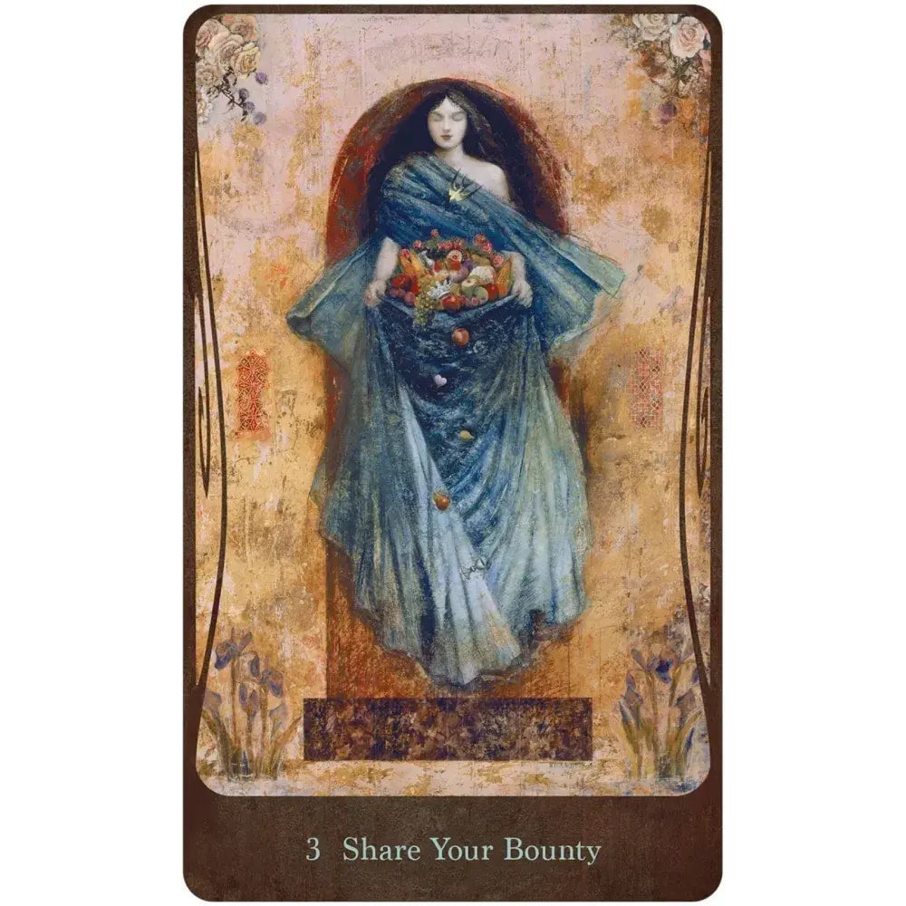 Woman in blue gown with fruit basket on Divine Nature oracle card