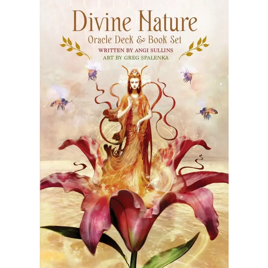 Divine Nature Oracle Deck & Book Set with ethereal figure on pink lily