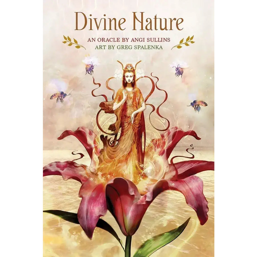 Divine female in golden-orange robes on pink lily, Divine Nature Oracle Deck LV9578