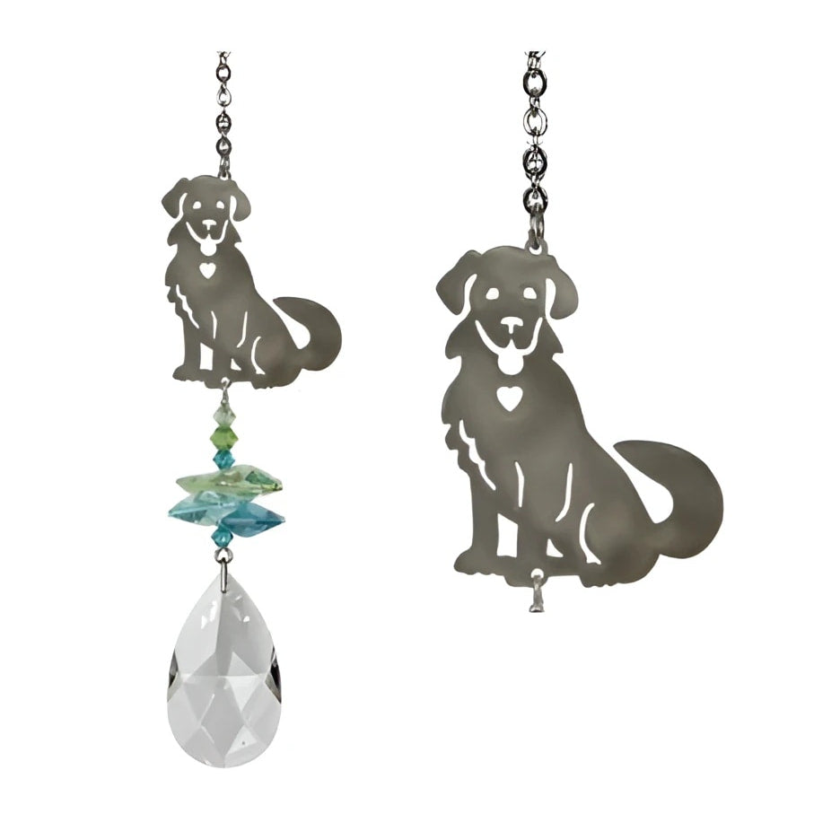 Black dog-shaped metal ceiling fan pull with crystal beads