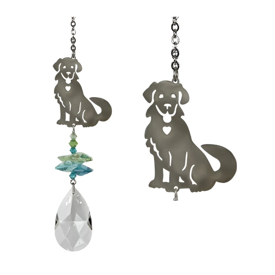 Black dog-shaped metal ceiling fan pull with crystal beads