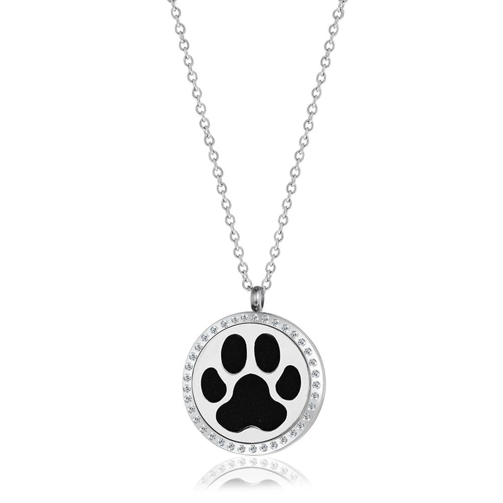 Dog Paw with Crystal Essential Oil Necklace Gift #LV9138