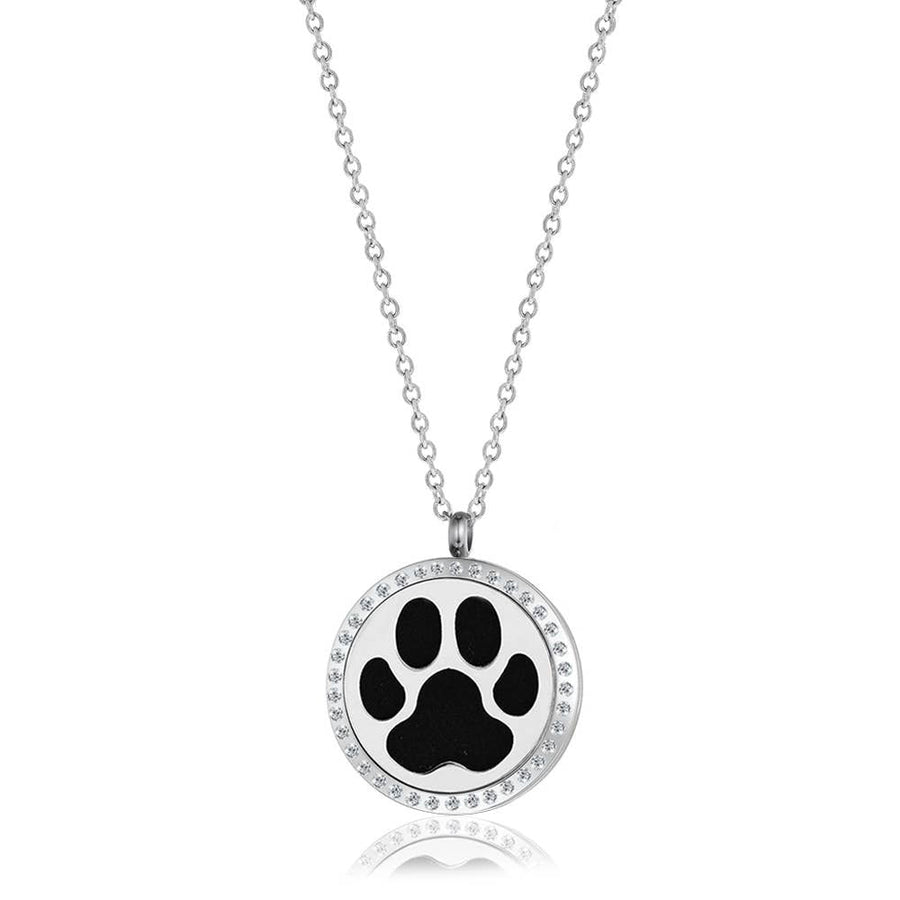 Dog Paw with Crystal Essential Oil Necklace Gift #LV9138