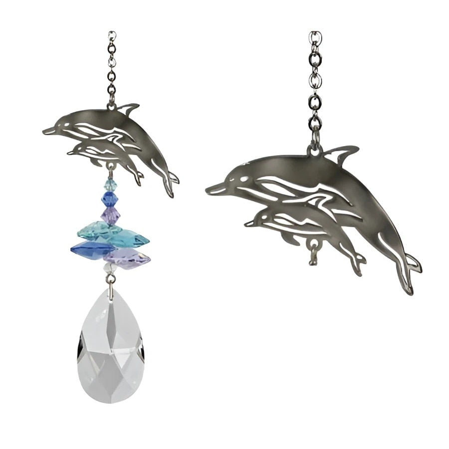 Dolphin Crystal Fantasy Suncatcher Woodstock CFDO with silver and glass accents