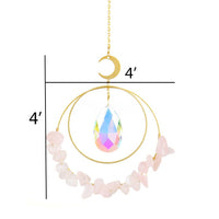 Thumbnail for Decorative Double Circle Gemstone Suncatcher with gold circles, moon, and pink crystals