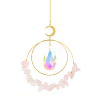 Thumbnail for Gold Crescent Moon Suncatcher with Rose Quartz and Iridescent Crystal Drop #LV4411