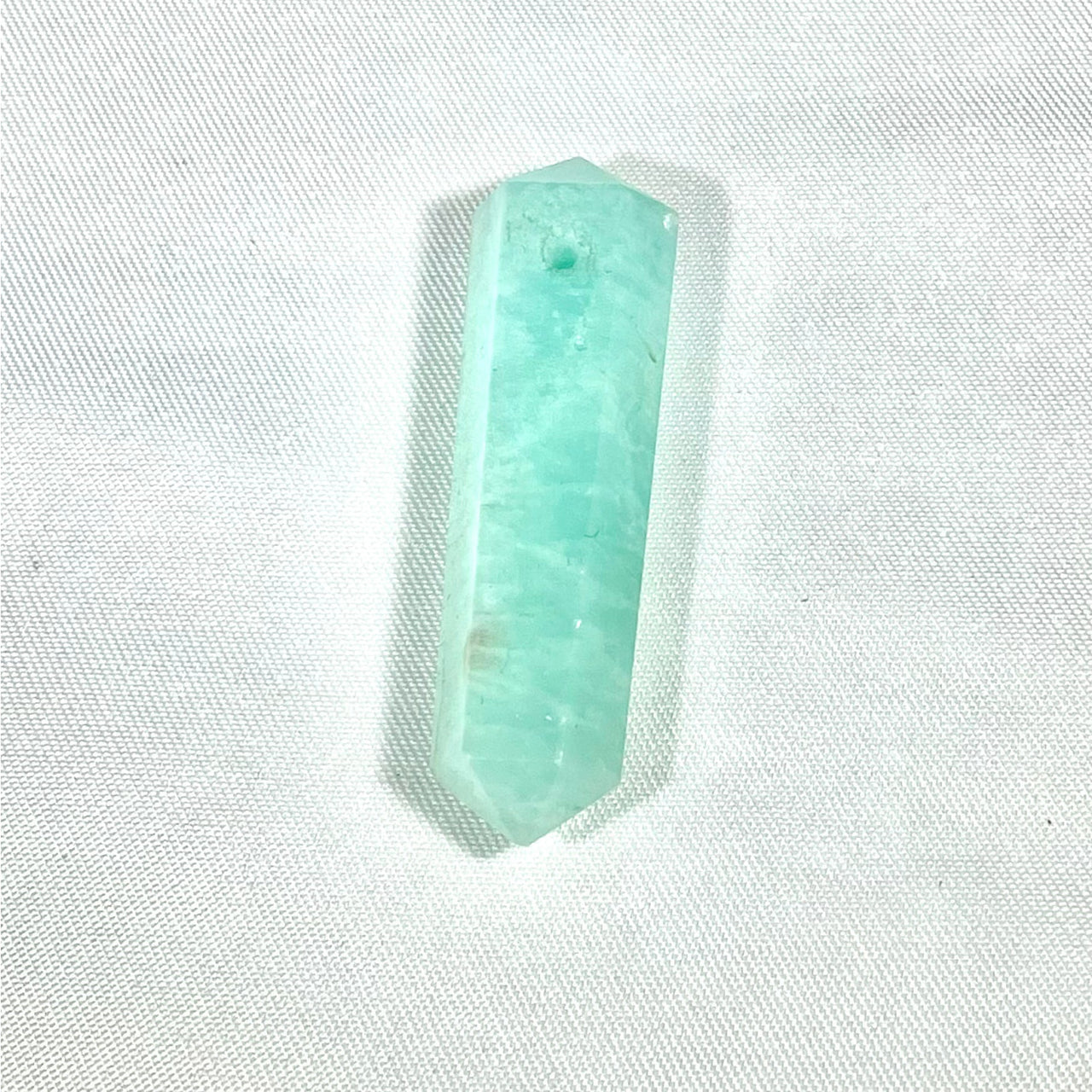 Elongated aqua-colored double terminated crystal hexagonal DT Wand Pendant #J899