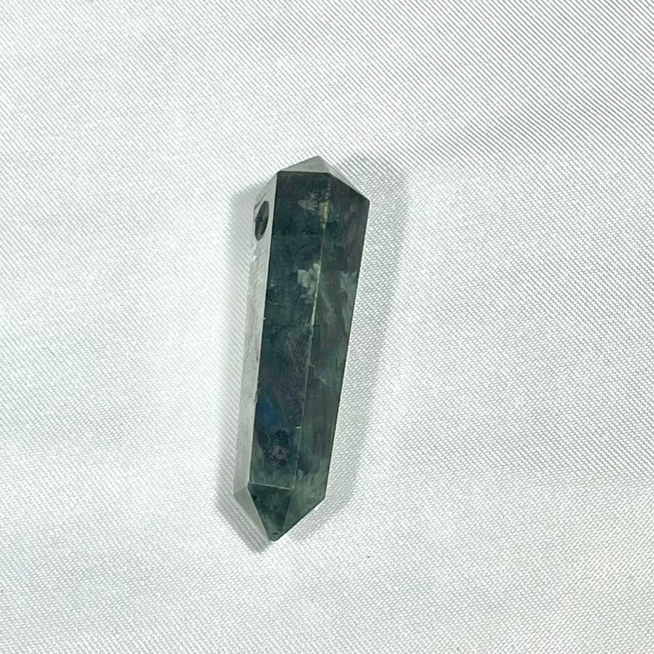 Dark green hexagonal double terminated crystal point pendant for jewelry making