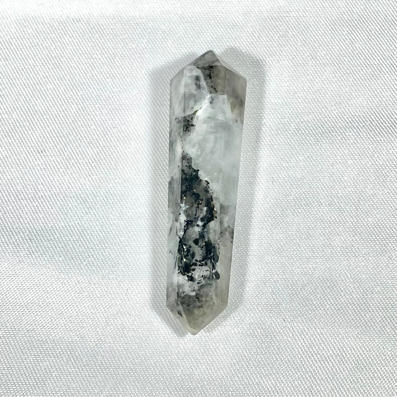 Clear Quartz Double Terminated Drilled Point DT Wand Pendant with Dark Inclusions