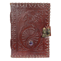 Brown leather dragon journal BC0463 with purple gem and brass clasp