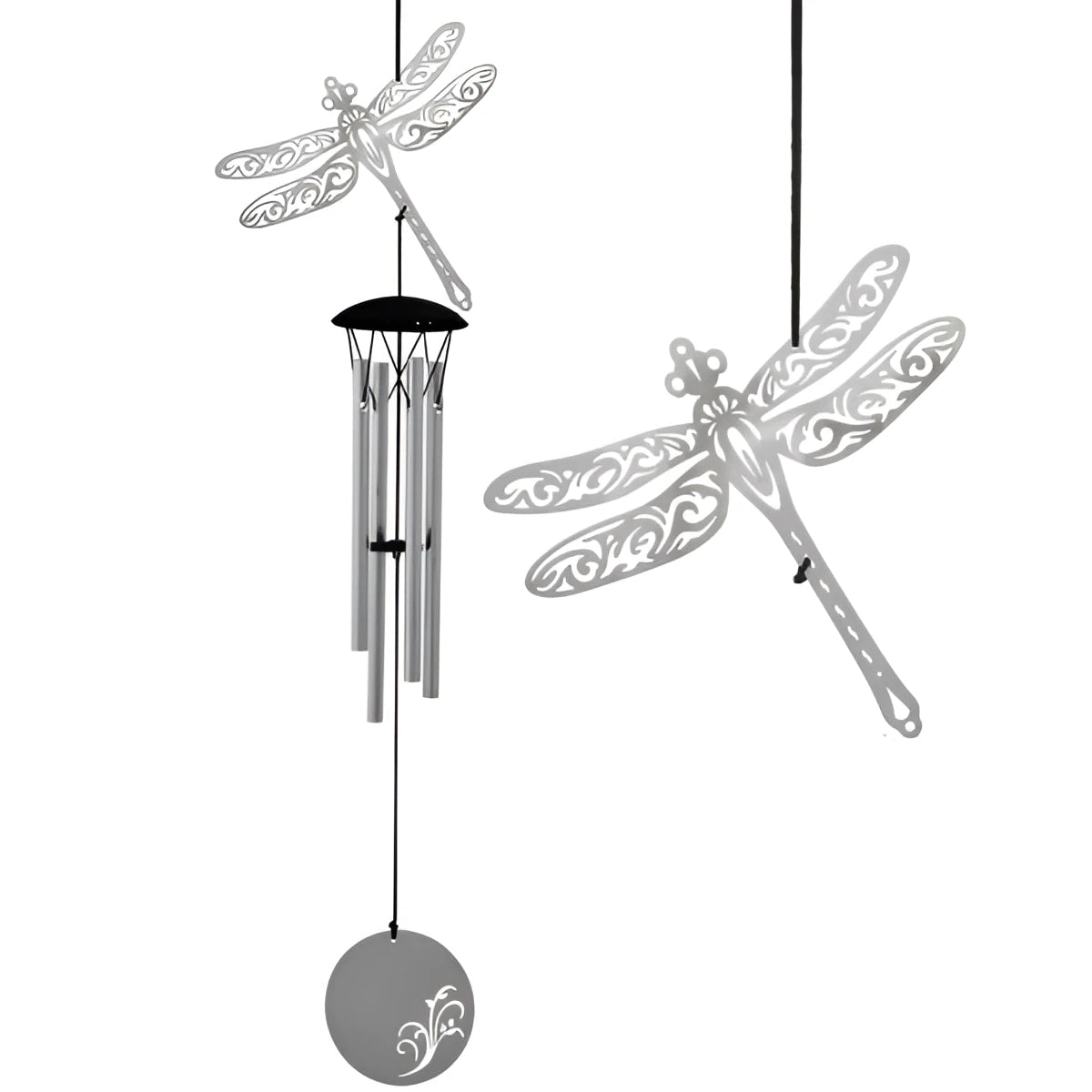 Silver Dragonfly Flourish Chime Woodstock FLDR with cut-out wings