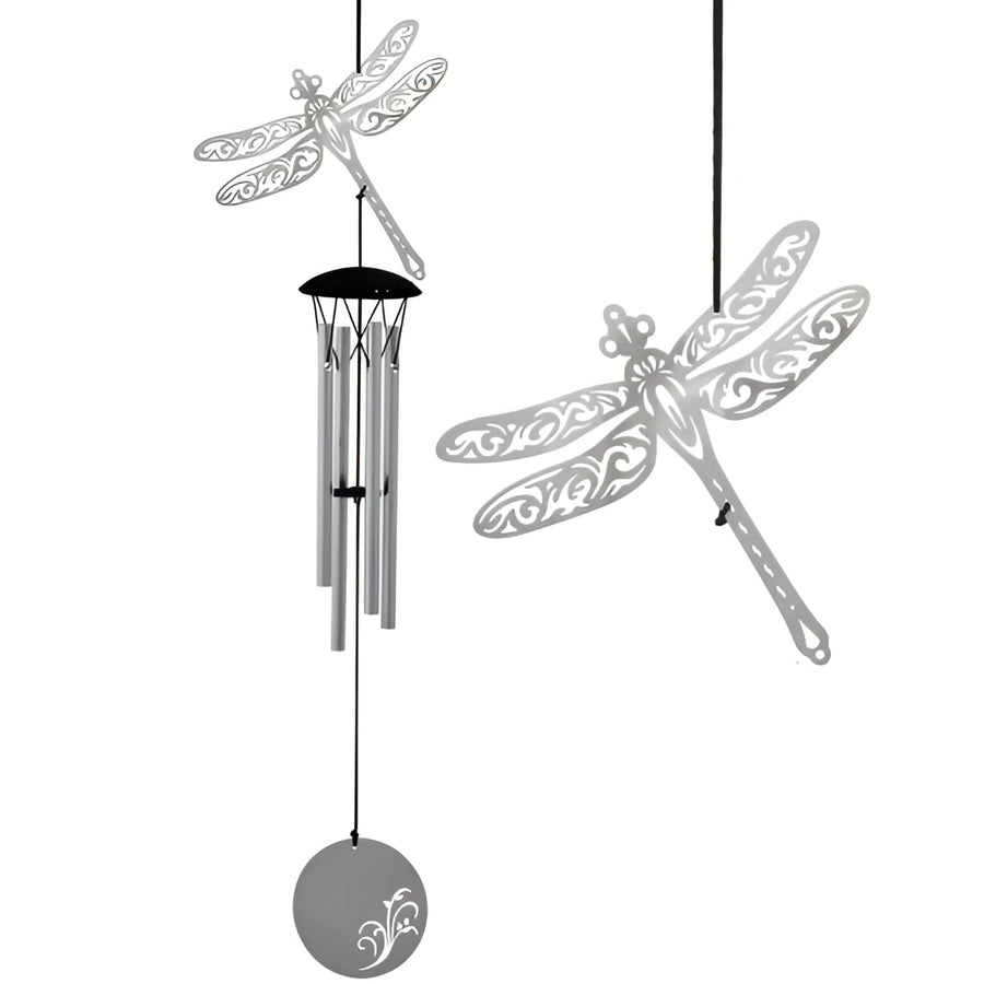Silver Dragonfly Flourish Chime Woodstock FLDR with cut-out wings