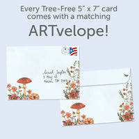 Dragonfly Toadstool Birthday Greeting Card #22245 with white envelope floral mushroom design